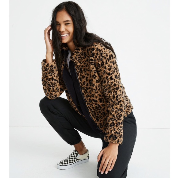Madewell Jackets & Blazers - Madewell Leopard Sherpa Bomber Jacket